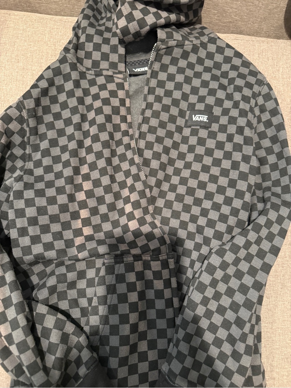 Vans Men's Checkerboard Zip-Up Hoodie - Black & Gray